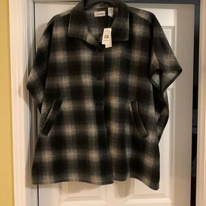 Lemoda black and gray plaid high collar wrap NWT